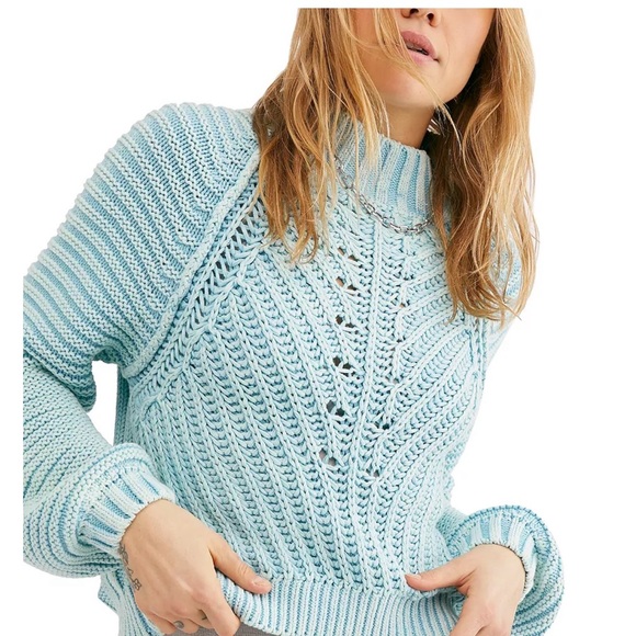 Free People Damien Sweetheart Sweater Women's Blue Cable Knit Sweater - Picture 2 of 4